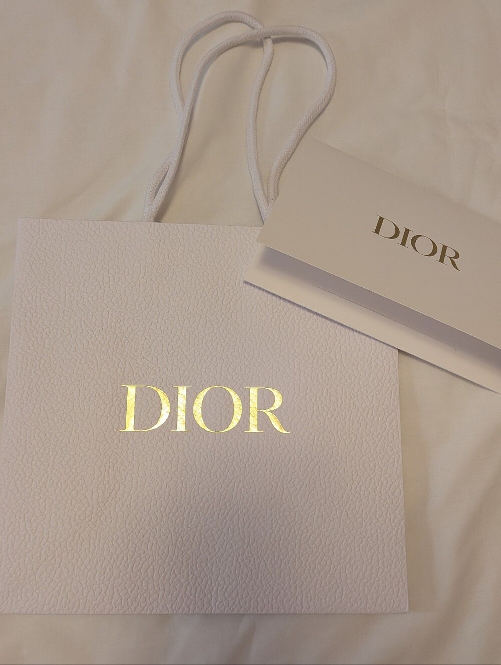 Dior White and Gold Textured Gift Bag & Card